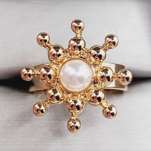 Yellow Gold Plated and Pearl Statement Ring